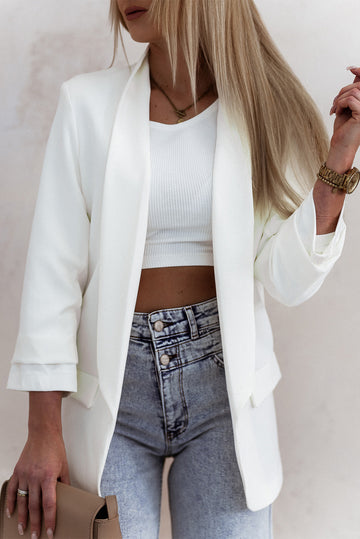 White Shawl Neck Blazer with Pockets